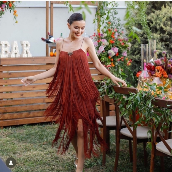 NWT ZARA STRAPPY FRINGE MIDI DRESS BROWN - Picture 2 of 8